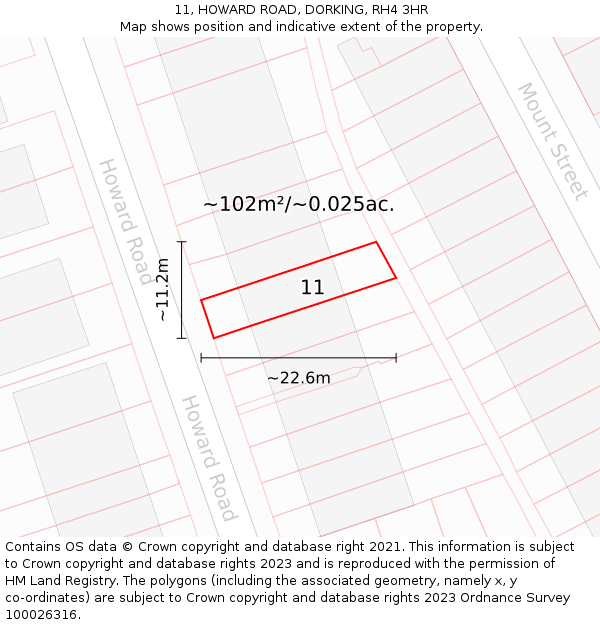 11, HOWARD ROAD, DORKING, RH4 3HR: Plot and title map