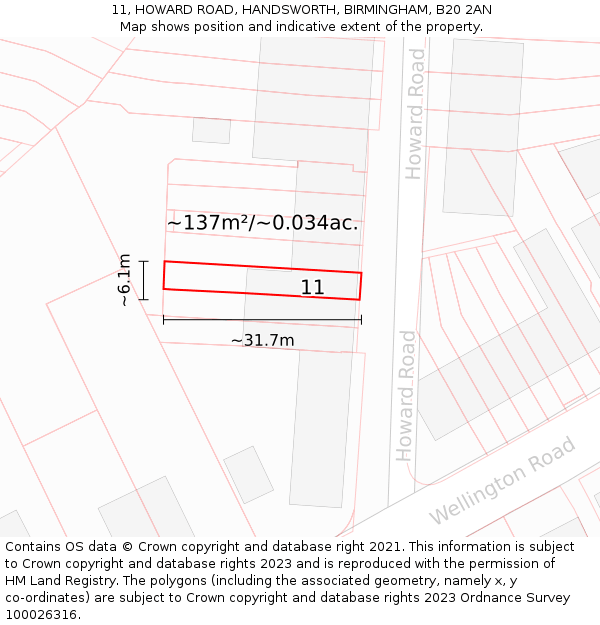 11, HOWARD ROAD, HANDSWORTH, BIRMINGHAM, B20 2AN: Plot and title map