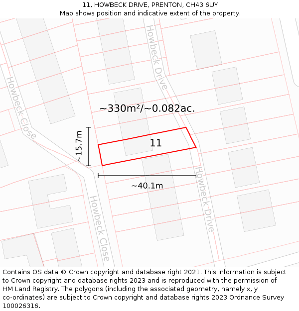 11, HOWBECK DRIVE, PRENTON, CH43 6UY: Plot and title map