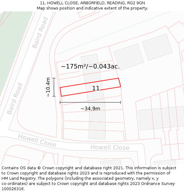 11, HOWELL CLOSE, ARBORFIELD, READING, RG2 9GN: Plot and title map