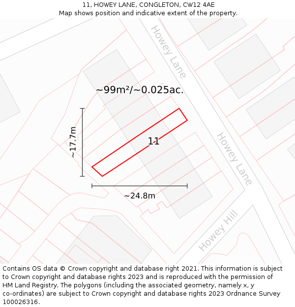 11, HOWEY LANE, CONGLETON, CW12 4AE: Plot and title map
