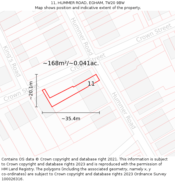 11, HUMMER ROAD, EGHAM, TW20 9BW: Plot and title map