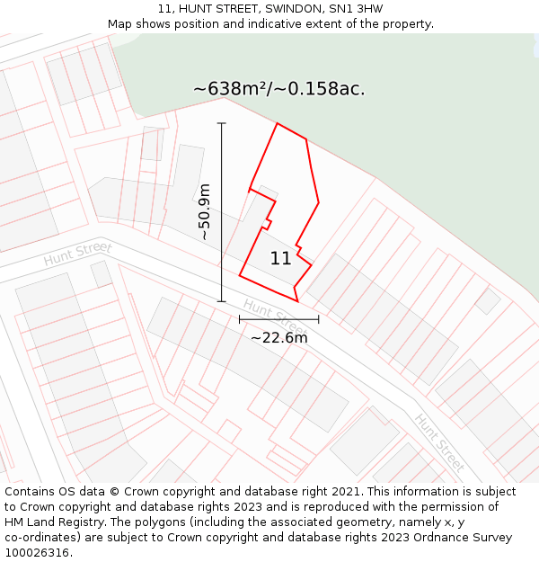 11, HUNT STREET, SWINDON, SN1 3HW: Plot and title map