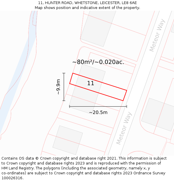 11, HUNTER ROAD, WHETSTONE, LEICESTER, LE8 6AE: Plot and title map