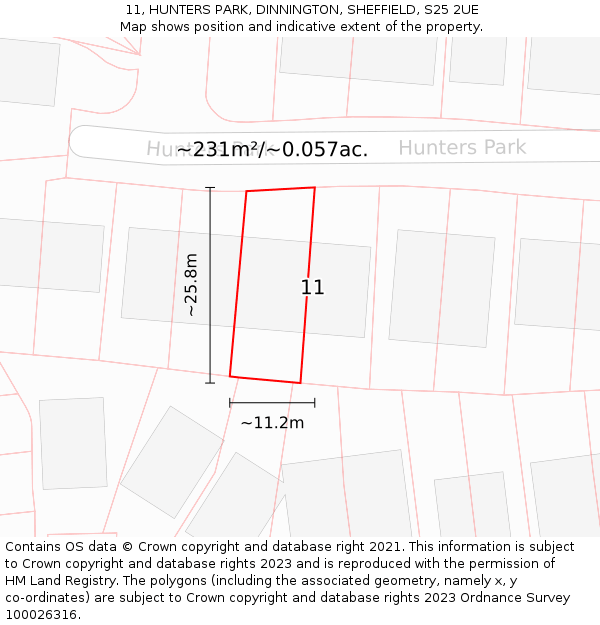 11, HUNTERS PARK, DINNINGTON, SHEFFIELD, S25 2UE: Plot and title map
