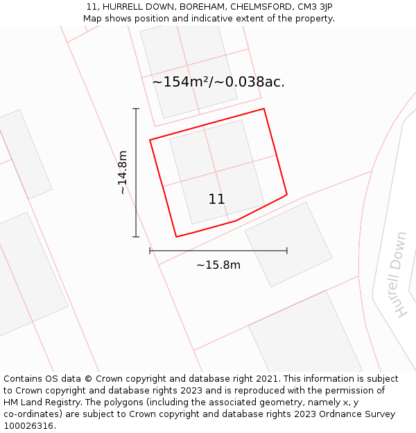 11, HURRELL DOWN, BOREHAM, CHELMSFORD, CM3 3JP: Plot and title map