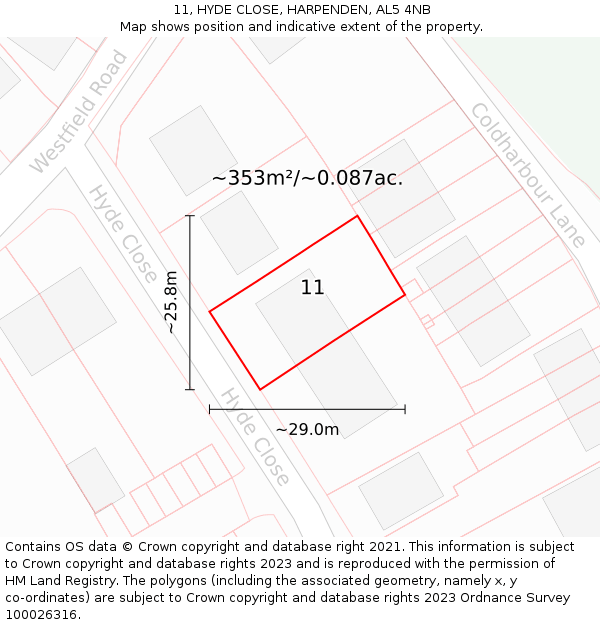11, HYDE CLOSE, HARPENDEN, AL5 4NB: Plot and title map