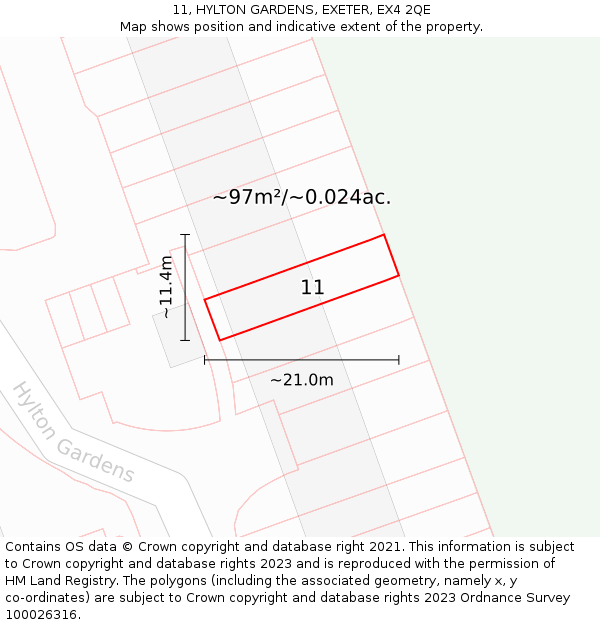 11, HYLTON GARDENS, EXETER, EX4 2QE: Plot and title map