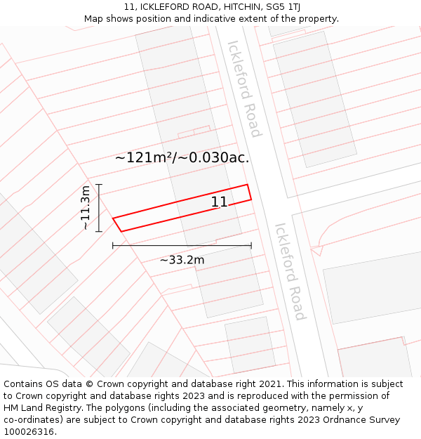 11, ICKLEFORD ROAD, HITCHIN, SG5 1TJ: Plot and title map