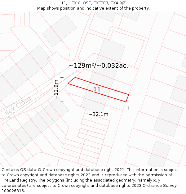 11, ILEX CLOSE, EXETER, EX4 9JZ: Plot and title map