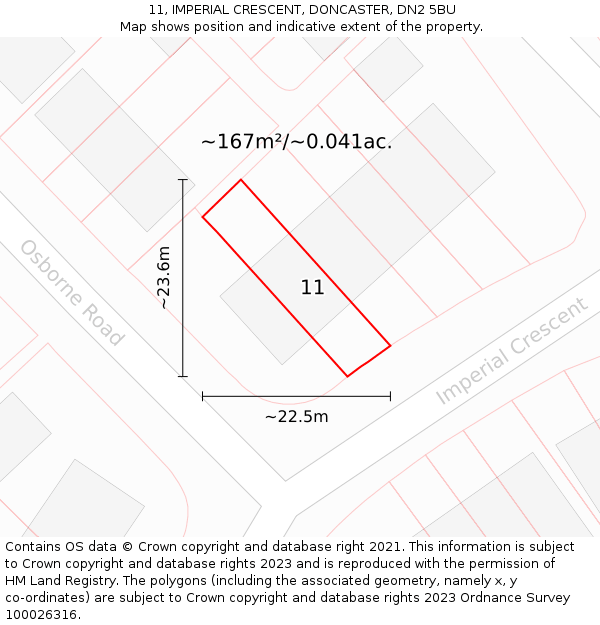 11, IMPERIAL CRESCENT, DONCASTER, DN2 5BU: Plot and title map