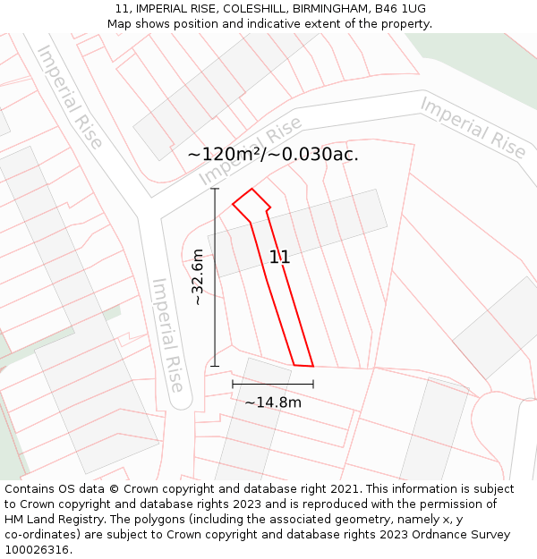 11, IMPERIAL RISE, COLESHILL, BIRMINGHAM, B46 1UG: Plot and title map