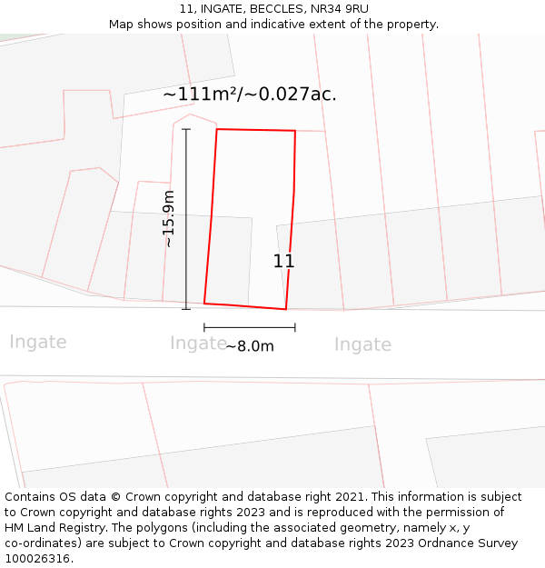 11, INGATE, BECCLES, NR34 9RU: Plot and title map