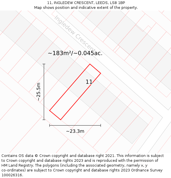 11, INGLEDEW CRESCENT, LEEDS, LS8 1BP: Plot and title map
