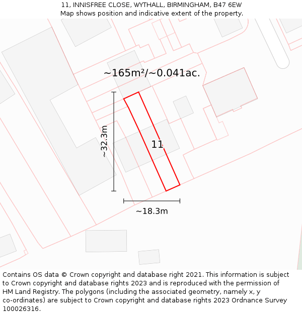 11, INNISFREE CLOSE, WYTHALL, BIRMINGHAM, B47 6EW: Plot and title map