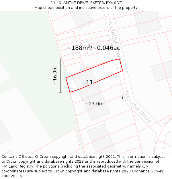 11, IOLANTHE DRIVE, EXETER, EX4 9DZ: Plot and title map