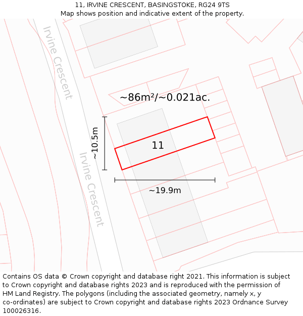 11, IRVINE CRESCENT, BASINGSTOKE, RG24 9TS: Plot and title map