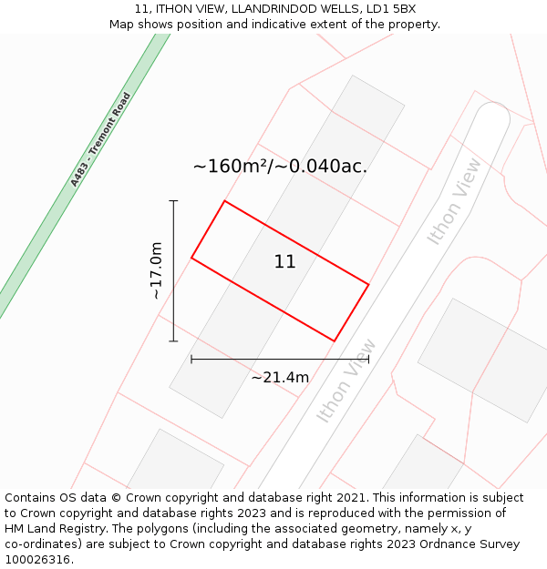 11, ITHON VIEW, LLANDRINDOD WELLS, LD1 5BX: Plot and title map