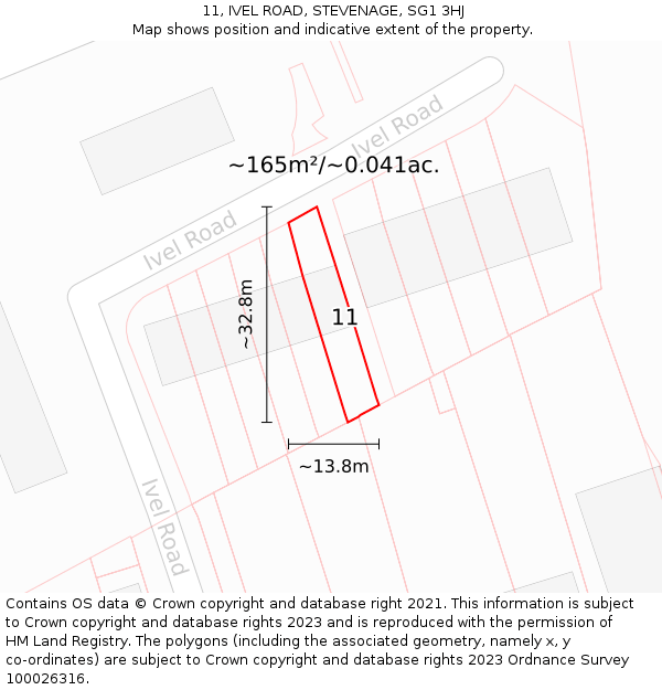 11, IVEL ROAD, STEVENAGE, SG1 3HJ: Plot and title map