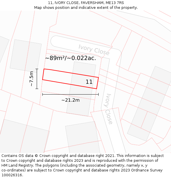 11, IVORY CLOSE, FAVERSHAM, ME13 7RS: Plot and title map