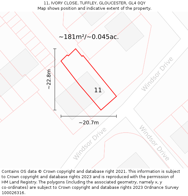 11, IVORY CLOSE, TUFFLEY, GLOUCESTER, GL4 0QY: Plot and title map