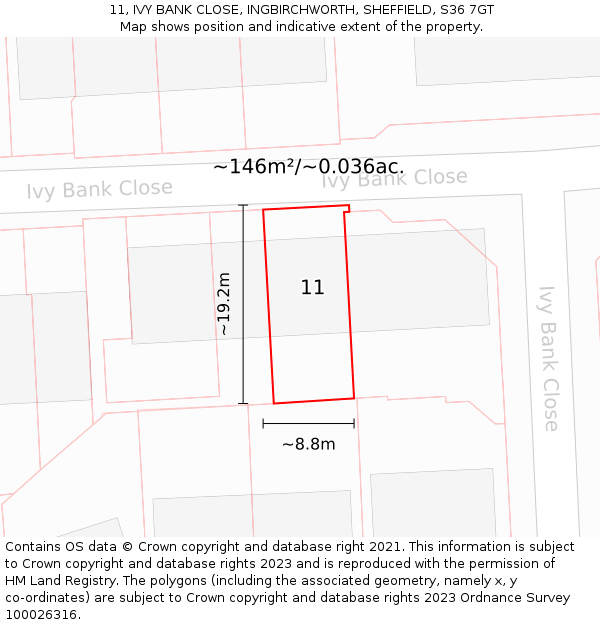 11, IVY BANK CLOSE, INGBIRCHWORTH, SHEFFIELD, S36 7GT: Plot and title map