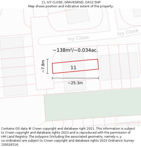 11, IVY CLOSE, GRAVESEND, DA12 5NP: Plot and title map