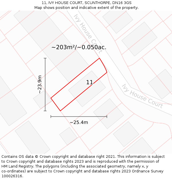 11, IVY HOUSE COURT, SCUNTHORPE, DN16 3GS: Plot and title map