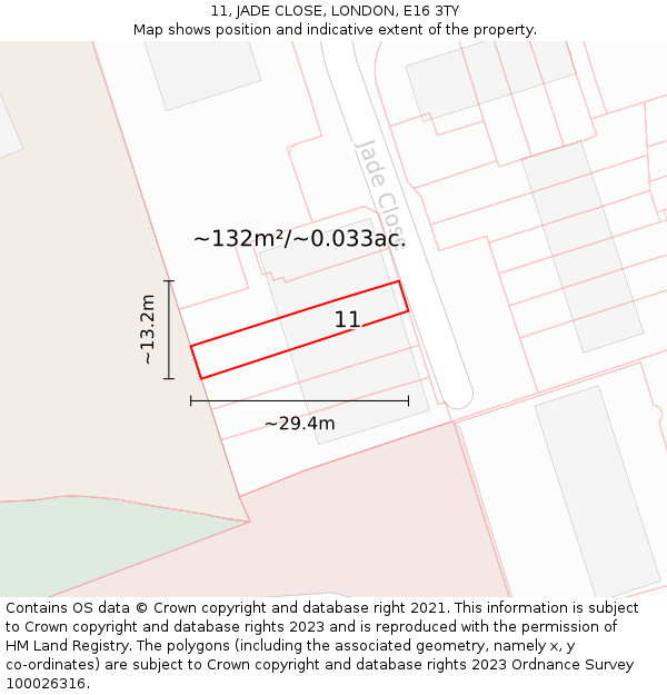 11, JADE CLOSE, LONDON, E16 3TY: Plot and title map