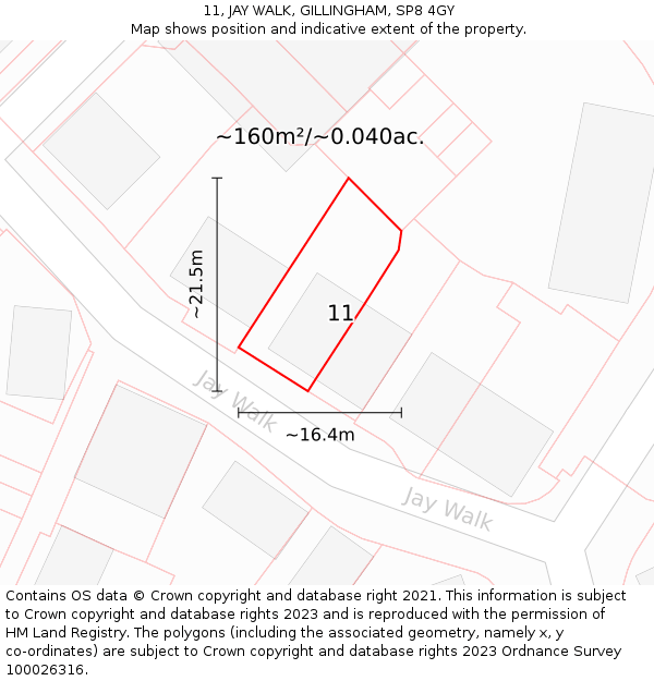 11, JAY WALK, GILLINGHAM, SP8 4GY: Plot and title map