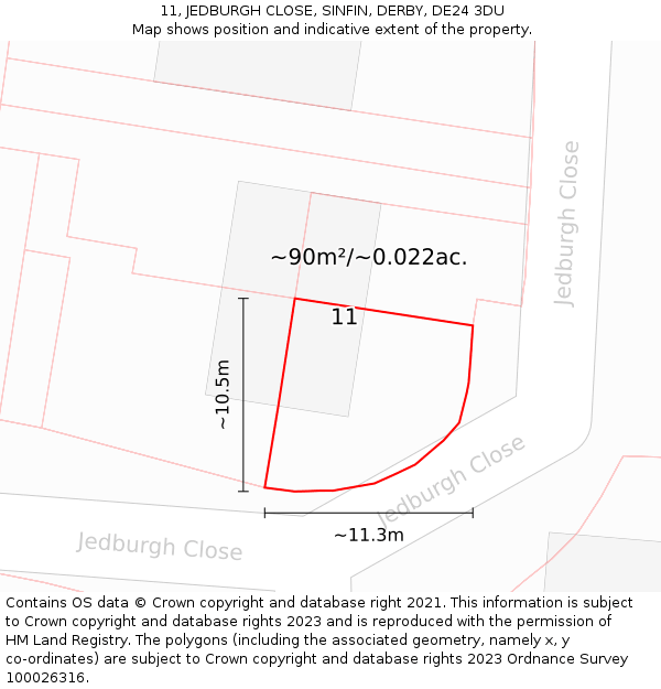 11, JEDBURGH CLOSE, SINFIN, DERBY, DE24 3DU: Plot and title map