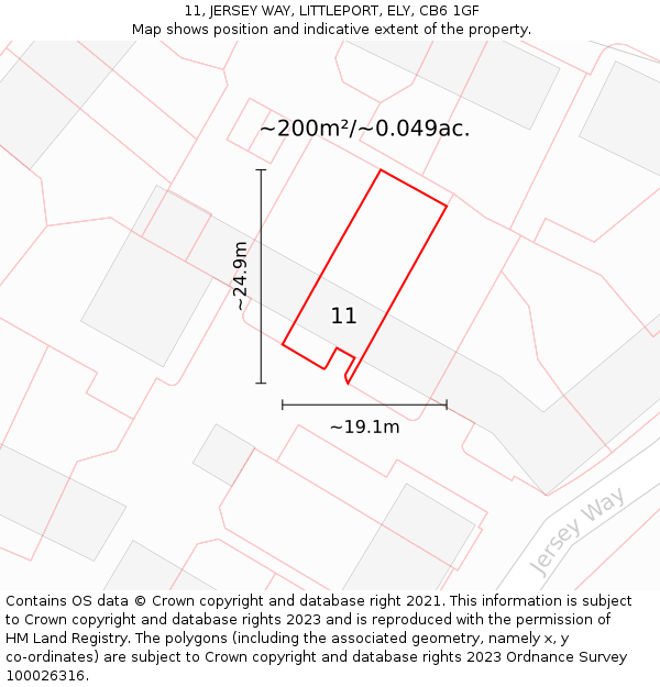 11, JERSEY WAY, LITTLEPORT, ELY, CB6 1GF: Plot and title map