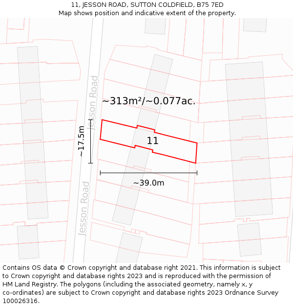 11, JESSON ROAD, SUTTON COLDFIELD, B75 7ED: Plot and title map