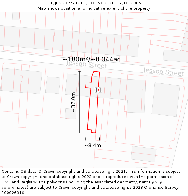 11, JESSOP STREET, CODNOR, RIPLEY, DE5 9RN: Plot and title map