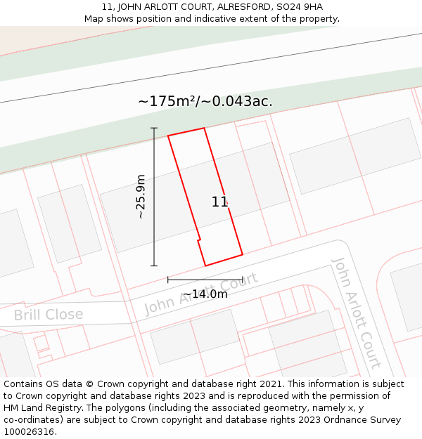 11, JOHN ARLOTT COURT, ALRESFORD, SO24 9HA: Plot and title map