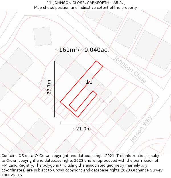 11, JOHNSON CLOSE, CARNFORTH, LA5 9UJ: Plot and title map