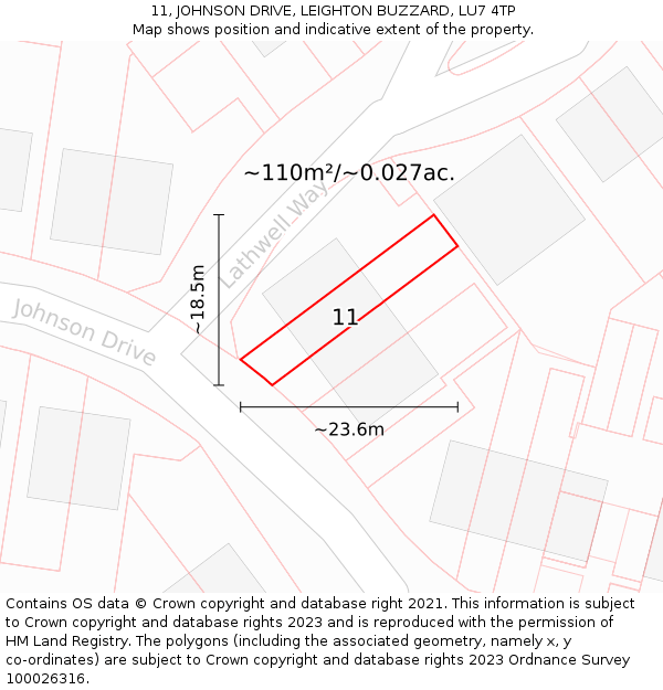 11, JOHNSON DRIVE, LEIGHTON BUZZARD, LU7 4TP: Plot and title map
