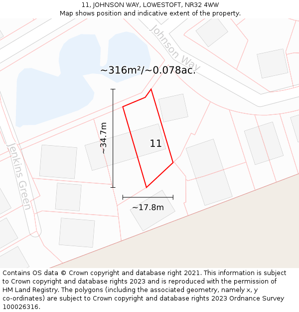 11, JOHNSON WAY, LOWESTOFT, NR32 4WW: Plot and title map