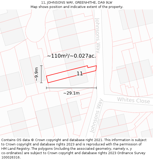 11, JOHNSONS WAY, GREENHITHE, DA9 9LW: Plot and title map