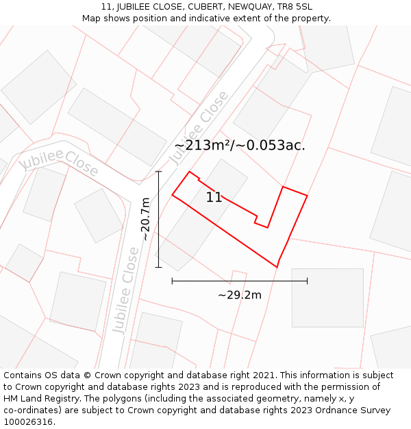 11, JUBILEE CLOSE, CUBERT, NEWQUAY, TR8 5SL: Plot and title map