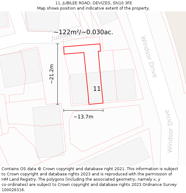 11, JUBILEE ROAD, DEVIZES, SN10 3FE: Plot and title map
