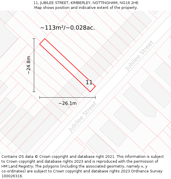 11, JUBILEE STREET, KIMBERLEY, NOTTINGHAM, NG16 2HE: Plot and title map