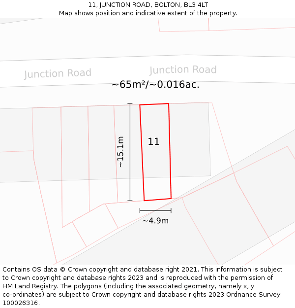 11, JUNCTION ROAD, BOLTON, BL3 4LT: Plot and title map