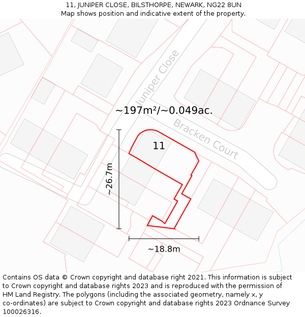 11, JUNIPER CLOSE, BILSTHORPE, NEWARK, NG22 8UN: Plot and title map