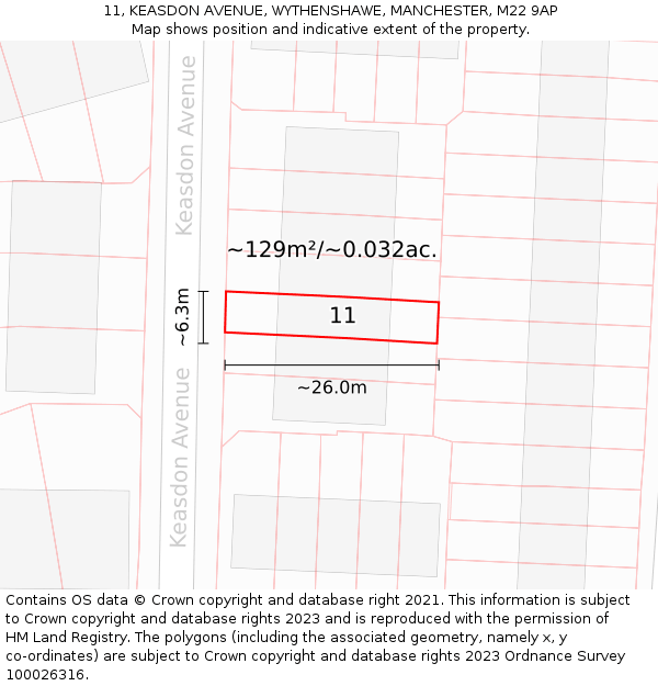 11, KEASDON AVENUE, WYTHENSHAWE, MANCHESTER, M22 9AP: Plot and title map