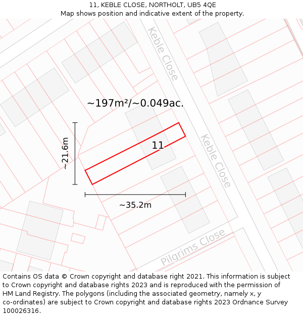 11, KEBLE CLOSE, NORTHOLT, UB5 4QE: Plot and title map