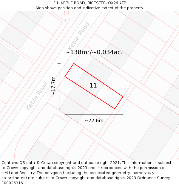 11, KEBLE ROAD, BICESTER, OX26 4TP: Plot and title map