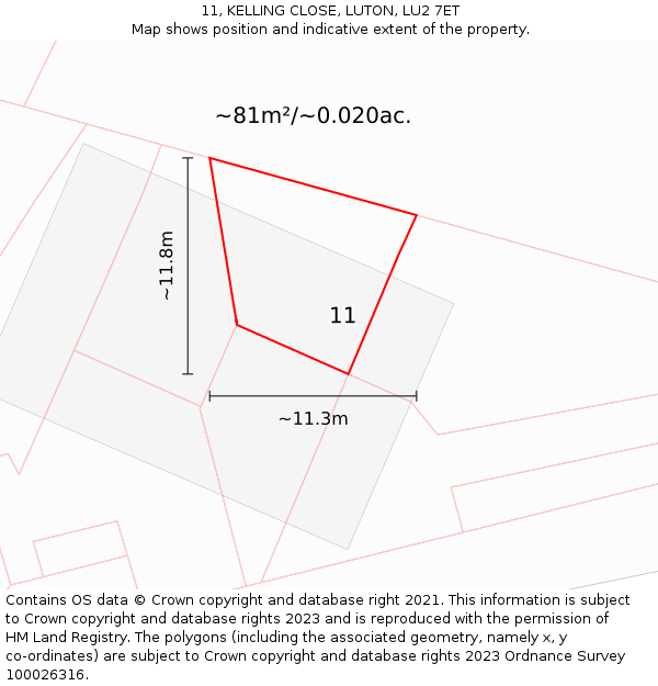 11, KELLING CLOSE, LUTON, LU2 7ET: Plot and title map