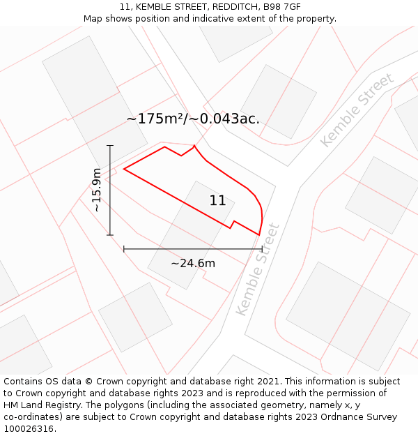 11, KEMBLE STREET, REDDITCH, B98 7GF: Plot and title map