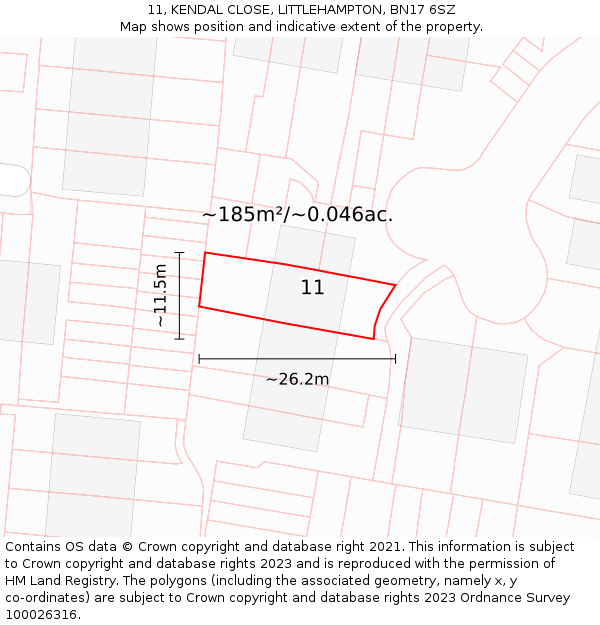 11, KENDAL CLOSE, LITTLEHAMPTON, BN17 6SZ: Plot and title map